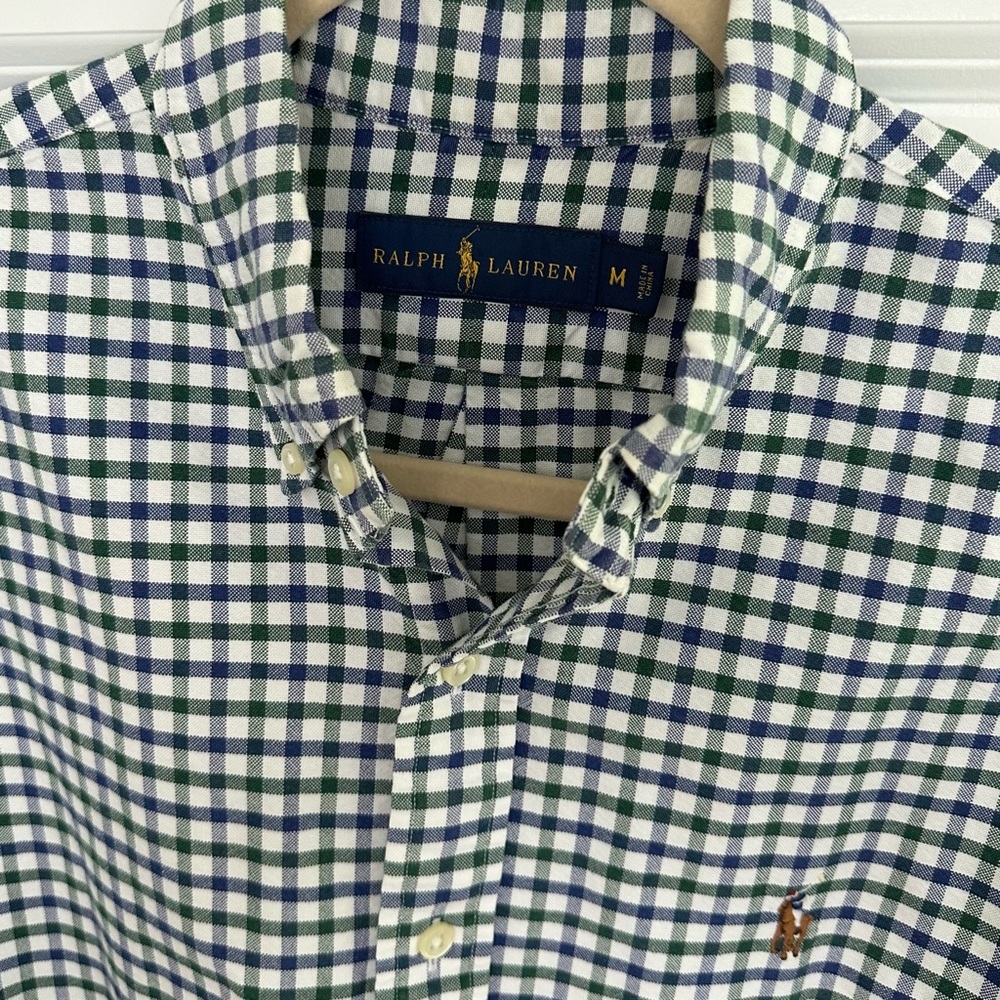 Ralph Lauren Blue, Green & White Checkered Oxford Shirt- Polo Button Down - Picture 10 of 17